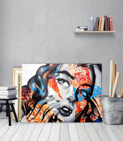 Πίνακας σε Καμβά colorful graffiti girl