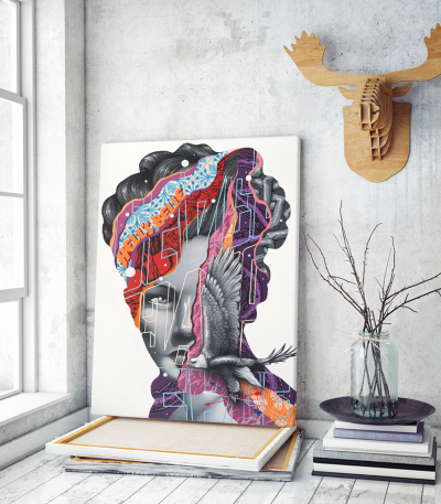 Πίνακας σε Καμβά : modern graffiti woman colors