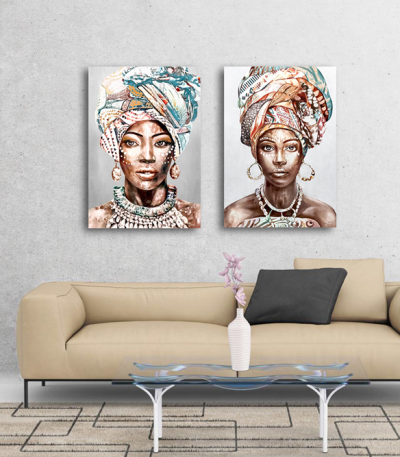 Σύνθεση με πίνακες Καμβάδες : Portrait African Women - 2 Τεμάχια 70x 50
