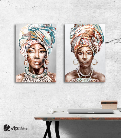 Σύνθεση με πίνακες Καμβάδες : Portrait African Women - 2 Τεμάχια 70x 50