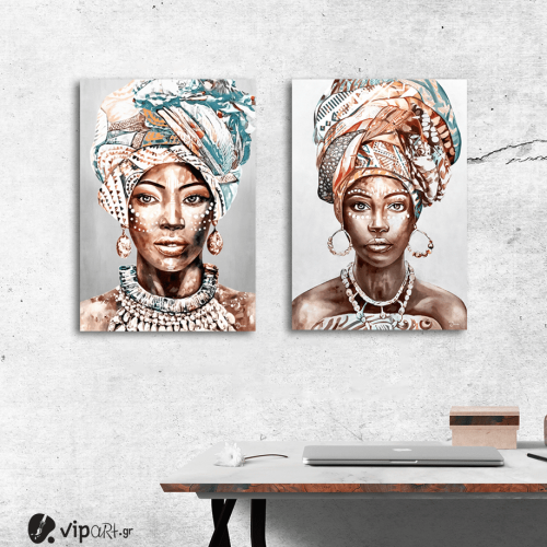 Σύνθεση με πίνακες Καμβάδες : Portrait African Women - 2 Τεμάχια 70x 50