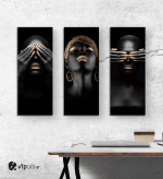 Σύνθεση με Πίνακες σε Καμβά Gold and Black beauty portraits 3 τεμάχια 40x100