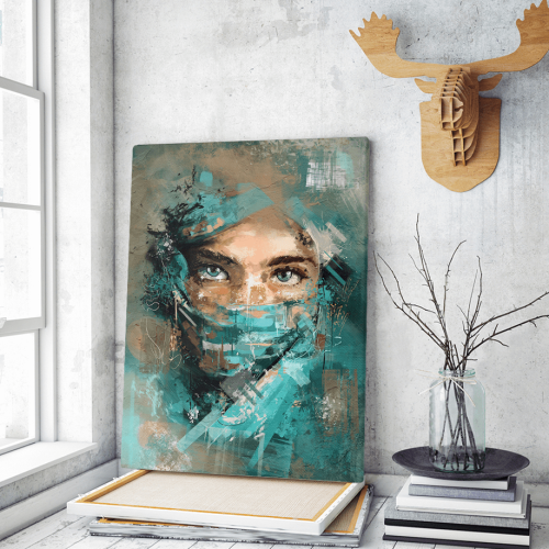 Πίνακας σε Καμβά : mystery portrait painting woman blue eyes