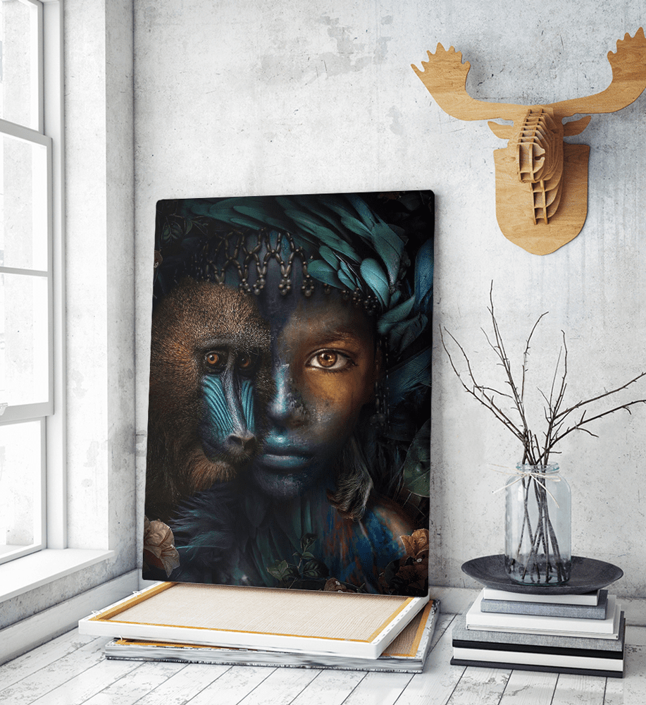 Πίνακας σε Καμβά : boy monkey art portrait