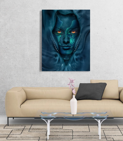 Πίνακας σε Καμβά : woman portrait blue face red eyes