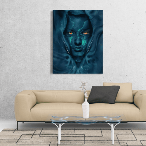 Πίνακας σε Καμβά : woman portrait blue face red eyes