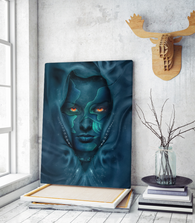 Πίνακας σε Καμβά : woman portrait blue face red eyes