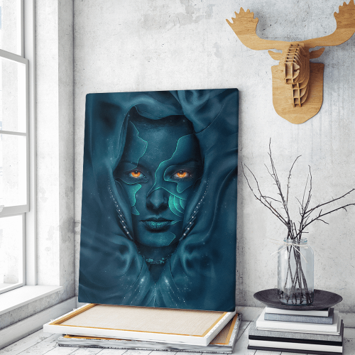 Πίνακας σε Καμβά : woman portrait blue face red eyes