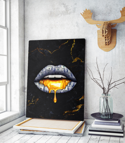 Πίνακας σε Καμβά : Lips dripping gold