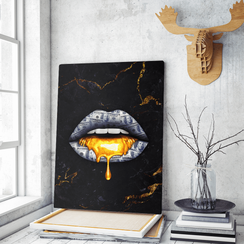 Πίνακας σε Καμβά : Lips dripping gold