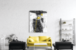 Πίνακας σε Καμβά : Black yellow painting with woman telephone