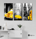 Σύνθεση με Πίνακες σε Καμβά Yellow and Black Paris car τεμάχια 40x80
