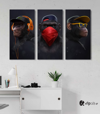 Σύνθεση με Πίνακες σε Καμβά 3 monkeys 3 τεμάχια 40x80