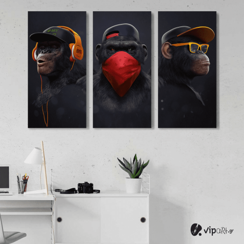 Σύνθεση με Πίνακες σε Καμβά 3 monkeys 3 τεμάχια 40x80