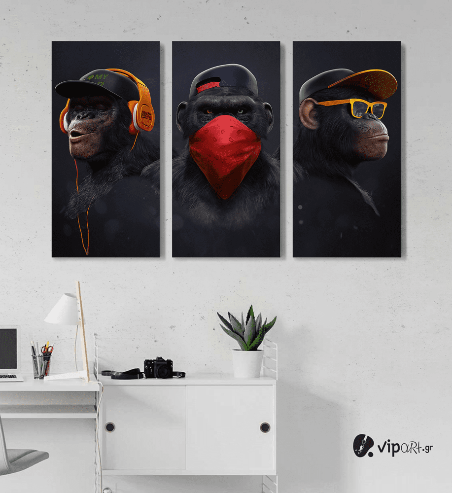 Σύνθεση με Πίνακες σε Καμβά 3 monkeys 3 τεμάχια 40x80