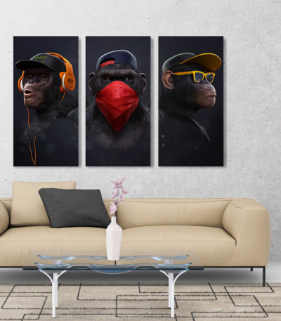 Σύνθεση με Πίνακες σε Καμβά 3 monkeys 3 τεμάχια 40x80