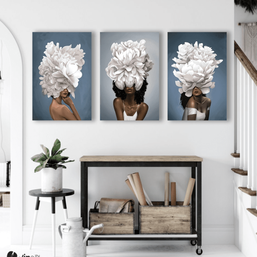 Σύνθεση Με Πίνακες Καμβάδες 60x40 - 3 Τεμάχια - blossom & women