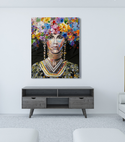 Πίνακας σε Καμβά : woman portrait painting with colorful hair flowers