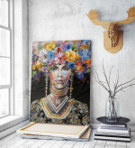 Πίνακας σε Καμβά : woman portrait painting with colorful hair flowers
