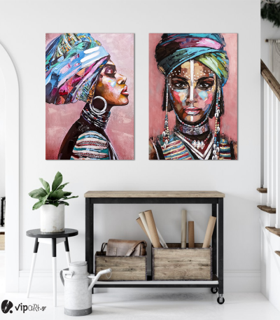 Σύνθεση με πίνακες Καμβάδες : Desert Lady In A Turban Painting - 2 Τεμάχια 70x 50