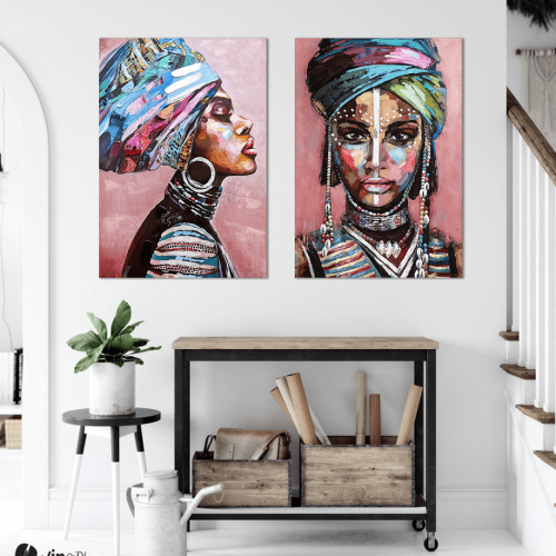 Σύνθεση με πίνακες Καμβάδες : Desert Lady In A Turban Painting - 2 Τεμάχια 70x 50