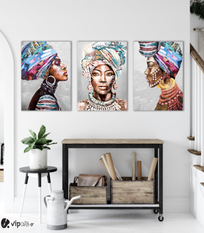 Σύνθεση Με Πίνακες Καμβάδες 70x50 - 3 Τεμάχια - African women