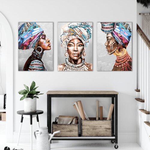 Σύνθεση Με Πίνακες Καμβάδες 70x50 - 3 Τεμάχια - African women