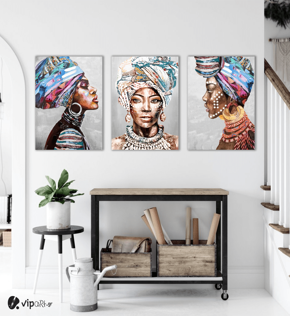 Σύνθεση Με Πίνακες Καμβάδες 70x50 - 3 Τεμάχια - African women