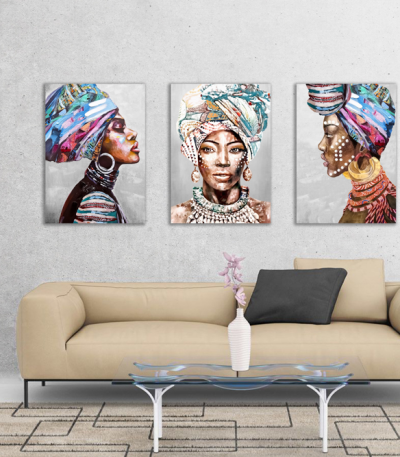 Σύνθεση Με Πίνακες Καμβάδες 70x50 - 3 Τεμάχια - African women