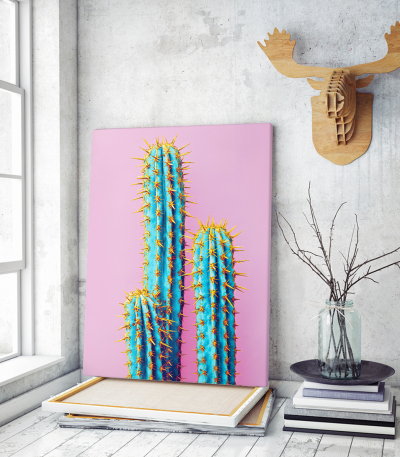 Πίνακας σε Καμβά : Set Neon Pink Cactus Minimal creative