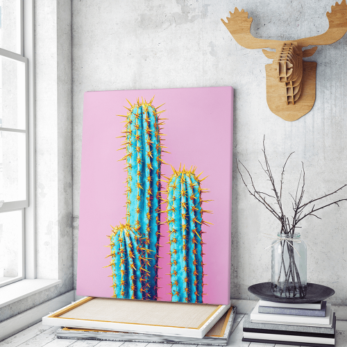 Πίνακας σε Καμβά : Set Neon Pink Cactus Minimal creative