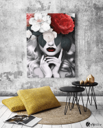 Πίνακας σε Καμβά : Minimal creative with woman and flowers