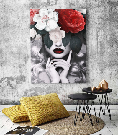 Πίνακας σε Καμβά : Minimal creative with woman and flowers