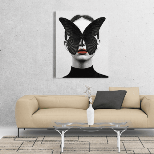 Πίνακας σε Καμβά : woman butterfly red lips