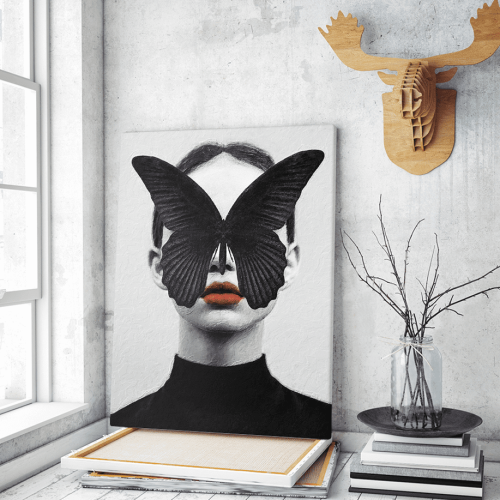 Πίνακας σε Καμβά : woman butterfly red lips