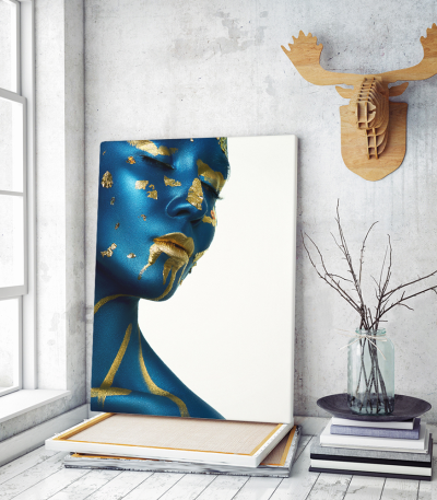 Πίνακας σε Καμβά : woman makeup blue and gold