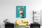 Πίνακας σε Καμβά : Minimal creative woman flowers cyan