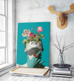Πίνακας σε Καμβά : Minimal creative woman flowers cyan