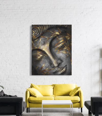 Πίνακας σε Καμβά : buddha black and gold