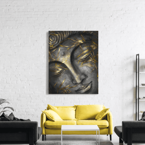 Πίνακας σε Καμβά : buddha black and gold