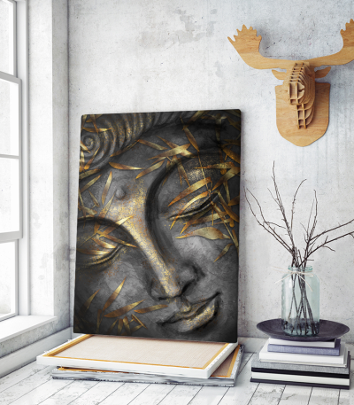 Πίνακας σε Καμβά : buddha black and gold
