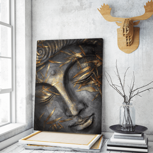 Πίνακας σε Καμβά : buddha black and gold