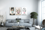 Σύνθεση Με Πίνακες Καμβάδες 60x40 - 3 Τεμάχια - marilyn monroe audrey hepburn Brigitte Bardot bubble gum