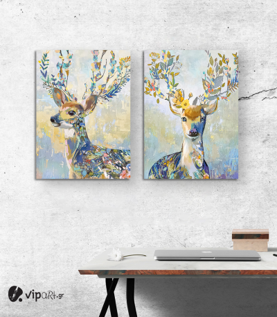 Σύνθεση με πίνακες Καμβάδες : colourful deer - 2 Τεμάχια 70x 50