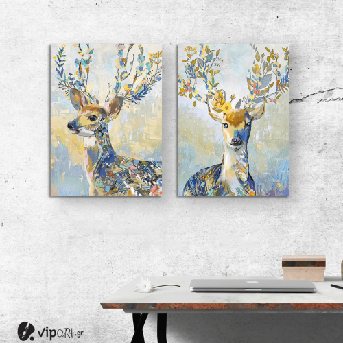 Σύνθεση με πίνακες Καμβάδες : colourful deer - 2 Τεμάχια 70x 50