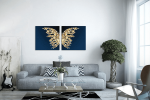 Σύνθεση Με Πίνακες Καμβάδες 60x60 - 2 Τεμάχια - blue and gold butterfly