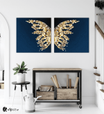 Σύνθεση Με Πίνακες Καμβάδες 60x60 - 2 Τεμάχια - blue and gold butterfly