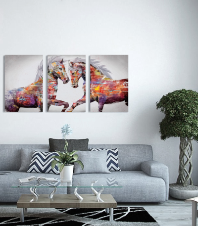 Σύνθεση Με Πίνακες Καμβάδες 70x50 - 3 Τεμάχια - colourful art horses