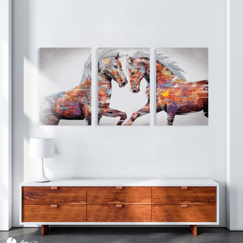 Σύνθεση Με Πίνακες Καμβάδες 70x50 - 3 Τεμάχια - colourful art horses