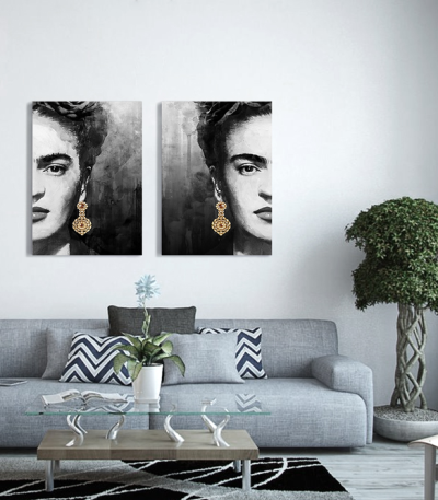 Σύνθεση με πίνακες Καμβάδες : Frida Kahlo Portrait Half Face - 2 Τεμάχια 70x 50